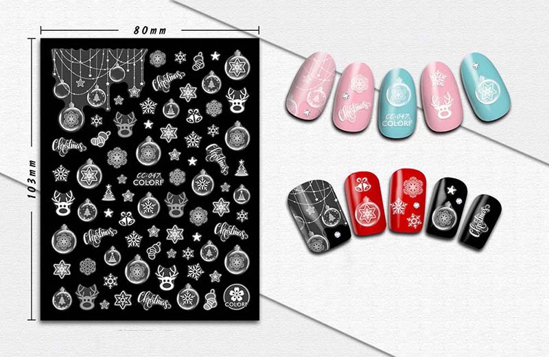 DIY Nails Art Cute Flower Star 3D Nail Decals Stickers Stars White Christmas Style Xmas Tree Santa Gift Finger Beauty Wraps