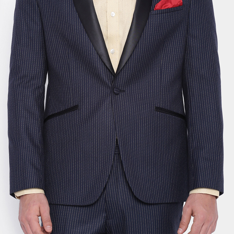 Pinstripe New Design Groomsmen Wedding Suits Black Shawl Lapel Mens Pants Suits Formal Business Blazer Jackets