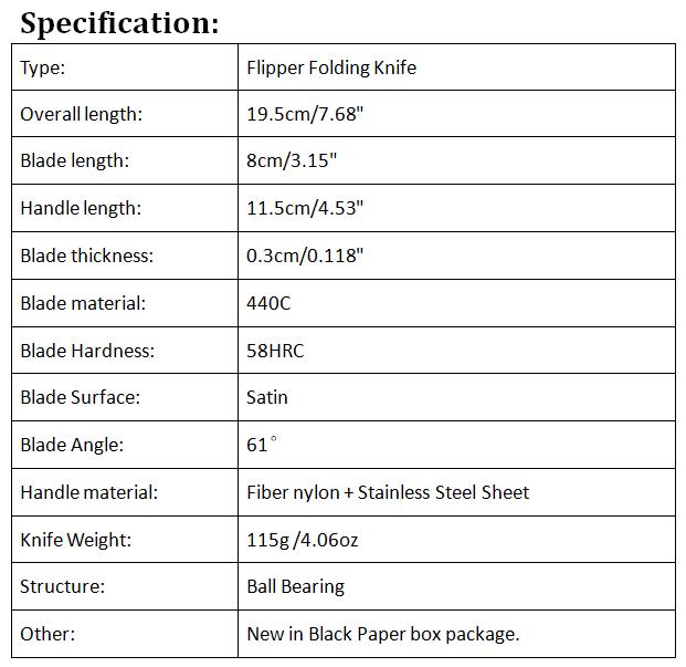 Jefrey Collins Handle 2 Colors Flipper Folding Knife 440C Satin Blade Fiber Nylon + Stainless Steel Sheets Handles Ball Bearing Knives +