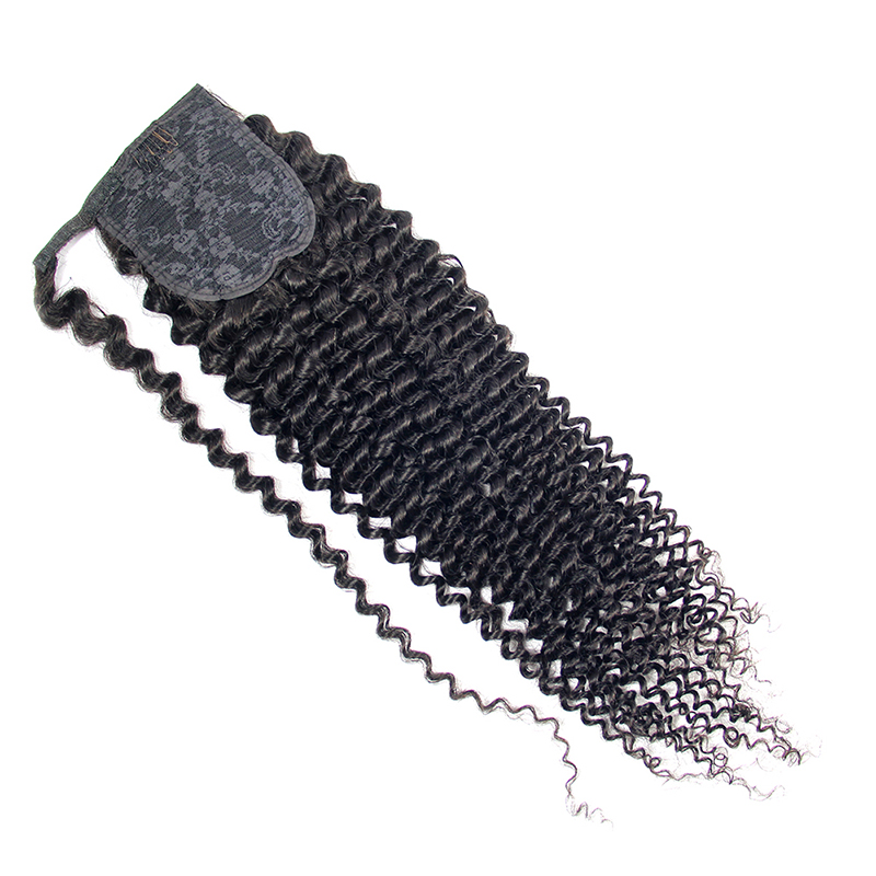 Clip in Ponytail Extension Long Straight Kinky Thick Curly Hair Fluffy Pony Tail Wrap Around 24 Inch - Black