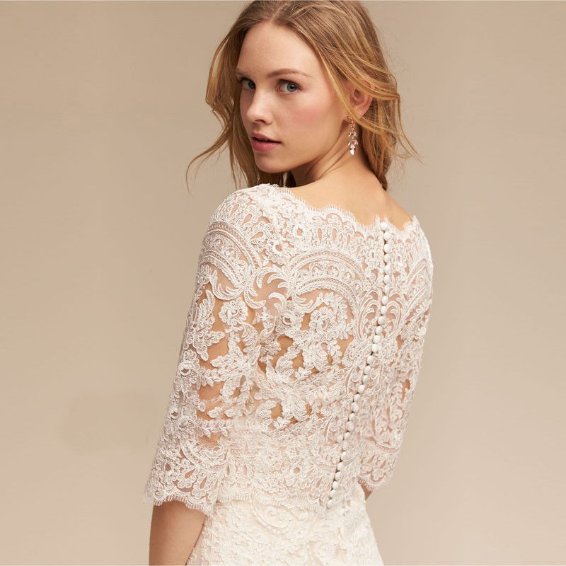 White Ivory Bolero Wedding Bridal Jacket 3/4 Long Sleeve Lace Applique Elegant Wraps Wedding Dress Custom Made