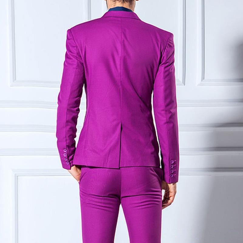 High Quality One Button Fuchsia Groom Tuxedos Peak Lapel Men Suits Wedding/Prom/Dinner Best Man Blazer (Jacket+Pants+Vest+Tie) W391