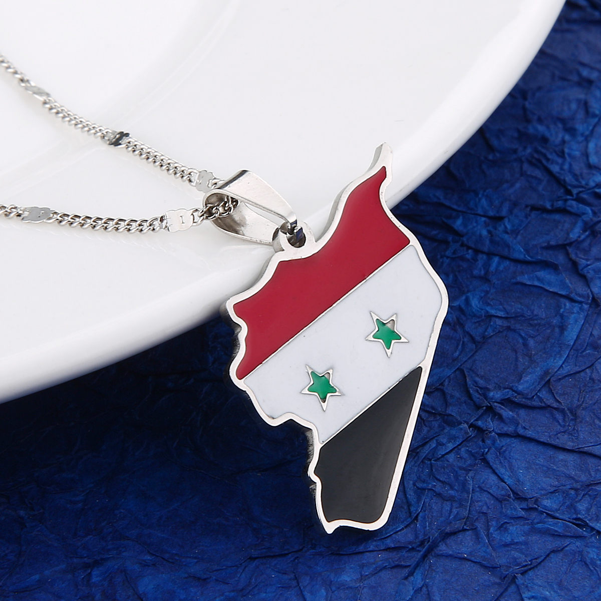 Stainless Steel Trendy Syria Map Flag Pendant Necklaces Syrians Map Chain Jewelry