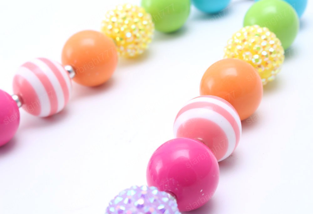Colorful Acrylic Beads Necklace For Child/Girls/Kids Chunky Bubblegum Necklace Handmade Party Jewelry Gift New