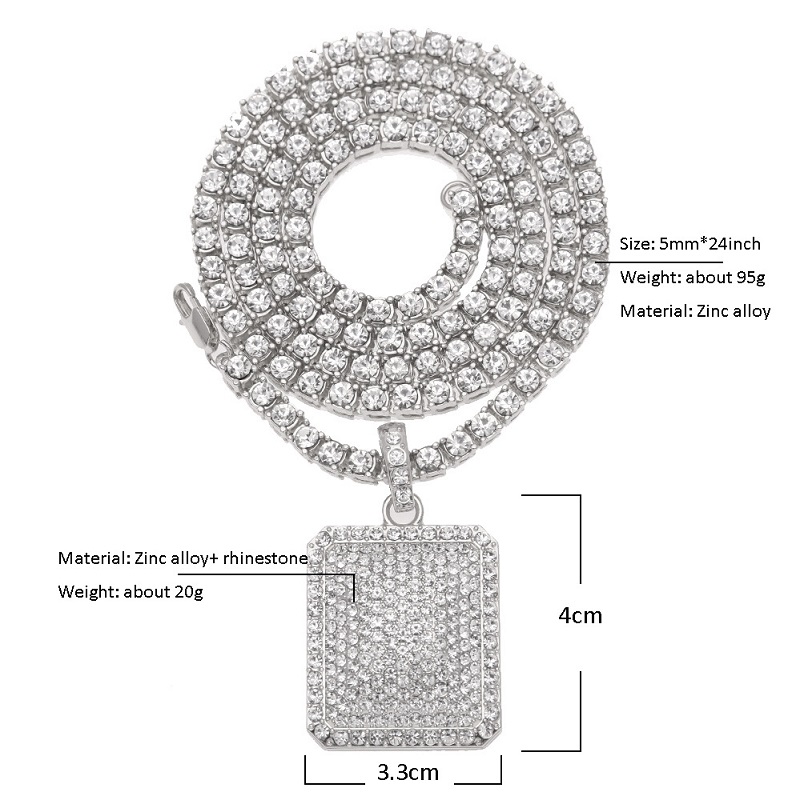Fashion- Hop Necklace Jewelry Fashion Gold Iced Out Chain Full Rhinestone Dog Tag Pendant Necklaces