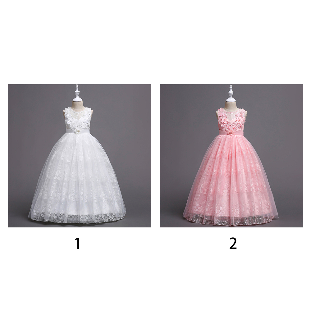Princess Dress Formal Dress Lace Stitching Sleeveless Bubble Mesh Lace Flower Embroidery Kid