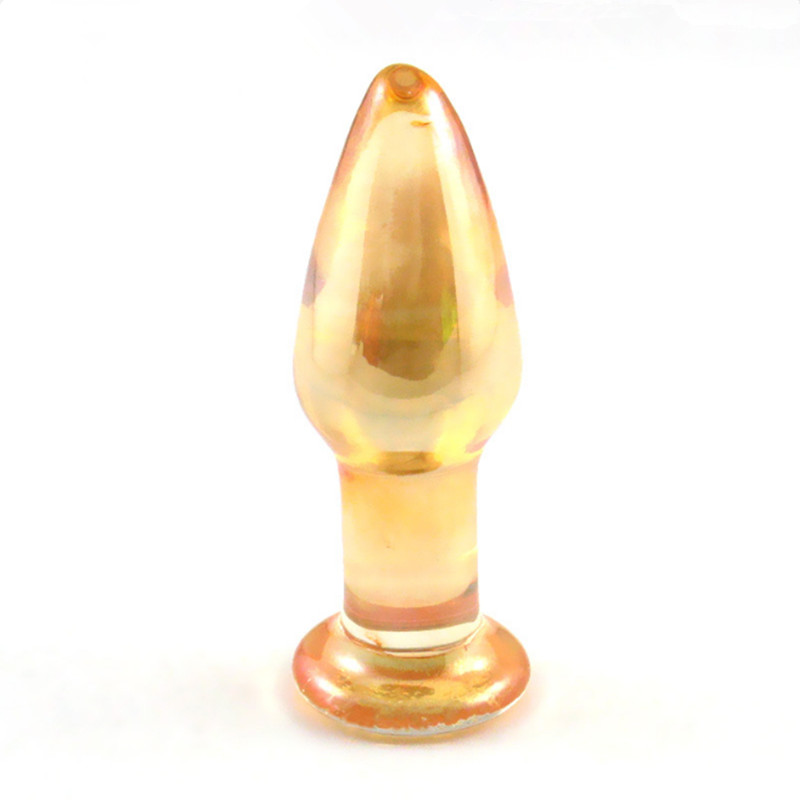 Anal Small pyrex glass butt anal plug slim crystal dildo Sex products Glass Anal Sex Toys for Men and Women Gold 9.5*3cm