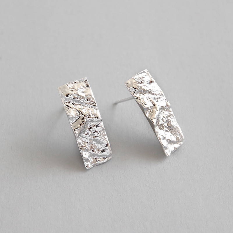 Sterling Silver 925 Jewelry New Wedding Band 100% 925 Sterling Silver Irregular Rectangle Stud Earrings For Women Students