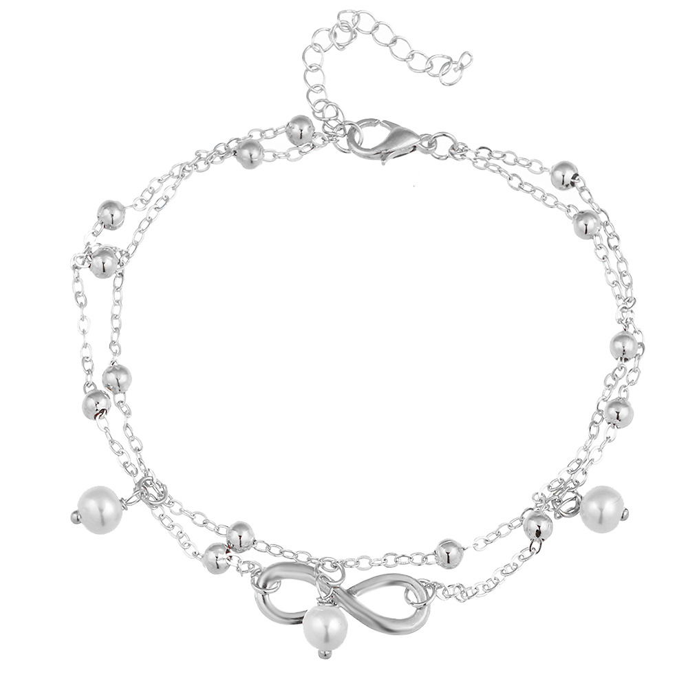 Beaded double-layer anklet bracelet ladies feet unlimited endless love symbol beach adjustable barefoot sandals beach feet female gifts