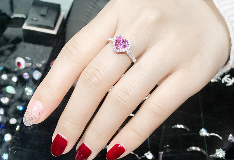 Choucong New Top Selling Luxury Jewelry 925 Sterling Silver Heart Shape White Topaz&Pink Sapphire Gemstones Wedding Band Ring for Women Gift