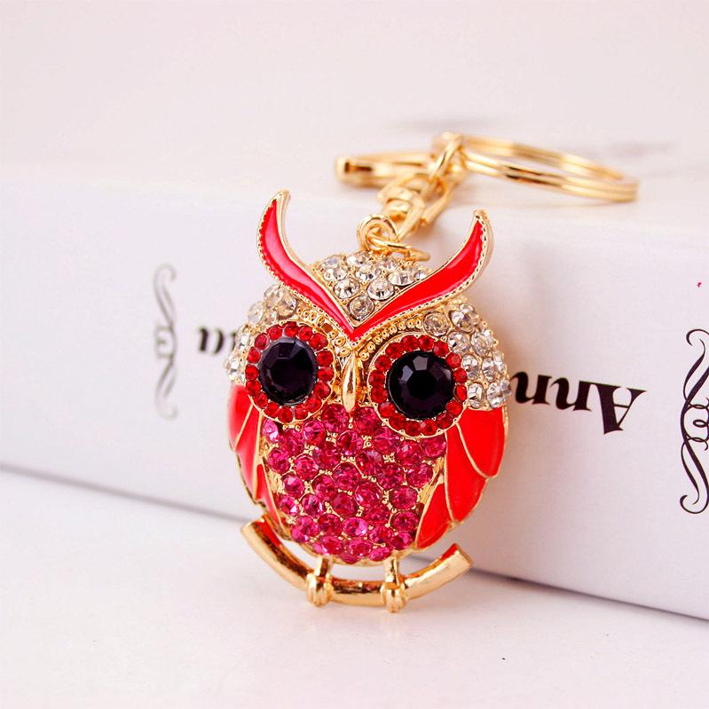 Crystal Rhinestone Key Ring Enamel Alloy Animal Owl Pendant Key Chains Lobster Clasp Keychain Handbag Accessories Car Keyrings Holder