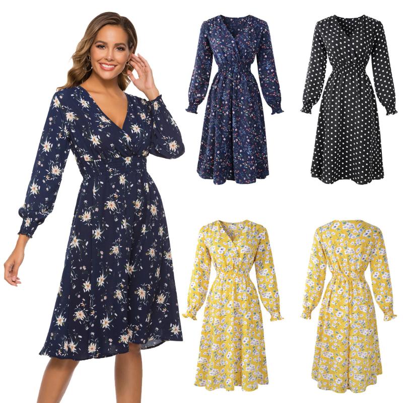 Spring Autumn Dress Women Chiffon Sexy Print V-neck Long Sleeve Casual Beach Swing Tuxedo Floral Elastic Waist Vestidos, Yellow small floral
Spring Autumn Dress Women Chiffon Sexy Print V-neck Long Sleeve Casual Beach Swing Tuxedo Floral Elastic Waist Vestidos, Yellow small floral