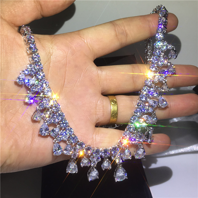 Stunning Water Drop Necklace Full 5A Cz White Gold Filled Party Necklace for women Bridal Wedding accessory Jewelry