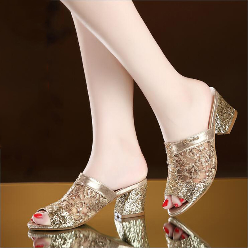 Women sandals Bling fashion square heel summer lace slippers women sexy Hollow sandals for women, Black
Women sandals Bling fashion square heel summer lace slippers women sexy Hollow sandals for women, Black