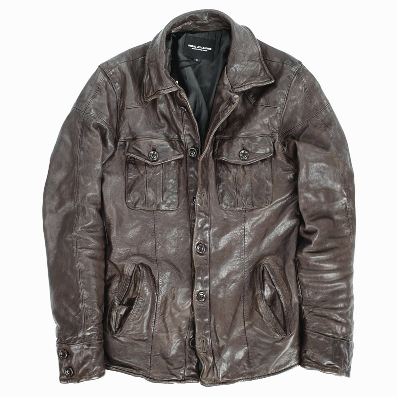 Genuine Leather Jacket Vintage Slim Men's Leather Jacket Men Motorcycle Sheepskin Coat Short Jaqueta Couro 16301888M01-2 YY411