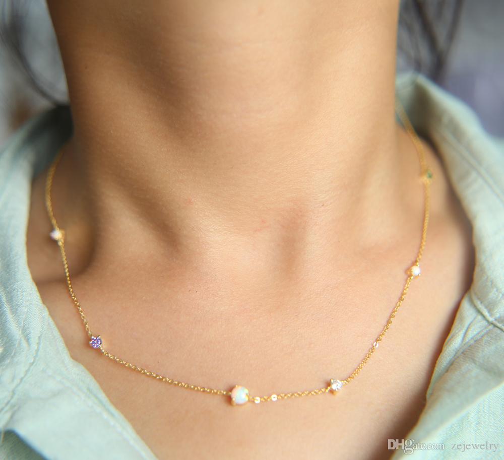 Maxi Necklace Rushed Sale Collares Collier 2019 New 925 Sterling fire Opal Station Long Chain High Quality Fashion Women party Jewelry gift
