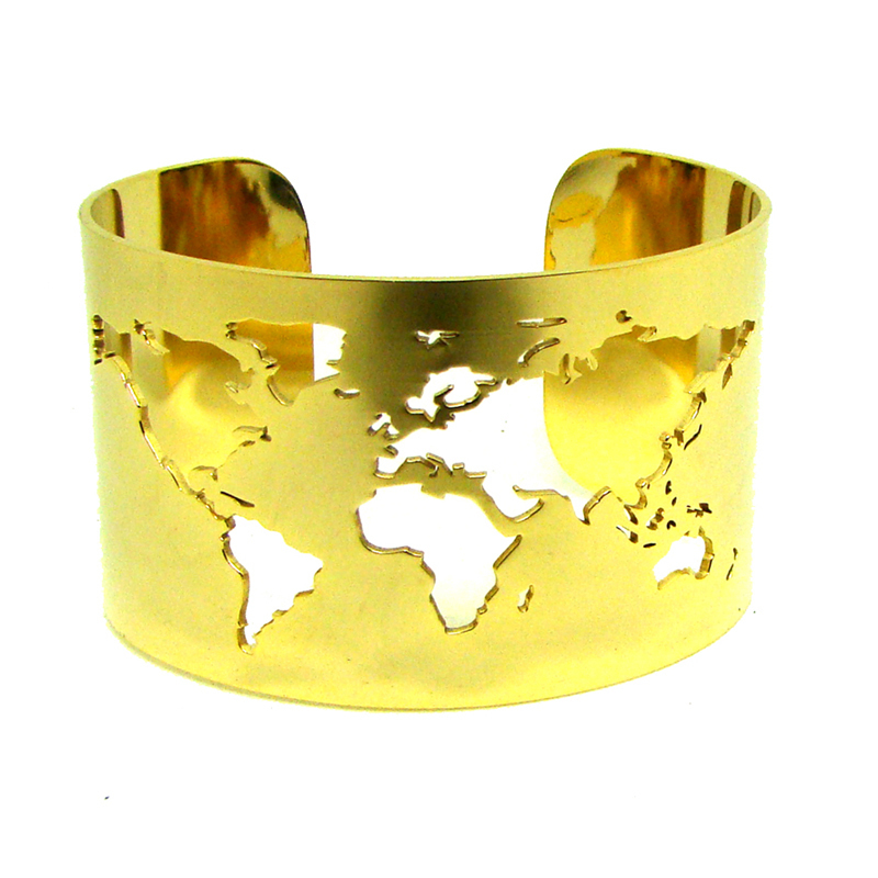 World Map Cut-out Cuff Bangle Bracelet Travel Peace Jewelry Stainless Steel 40mm Wide Engraving Fine Polished Circle Angle MX190727