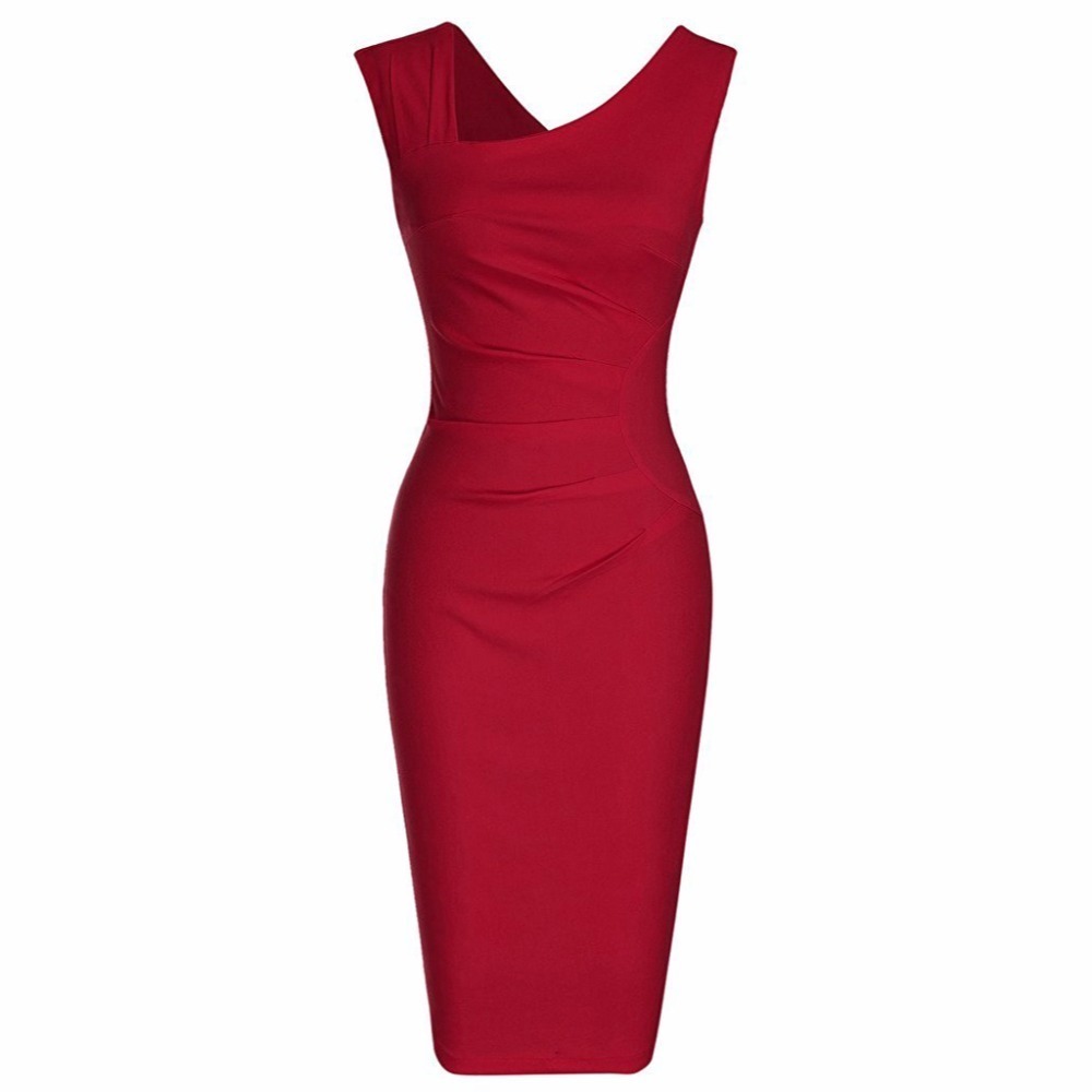 Womens Retro Sleeveless Slim Business Pencil Dress Ladies Vintage Solid Color Sheath Cocktail Party Bodycon Dresses GMX190708