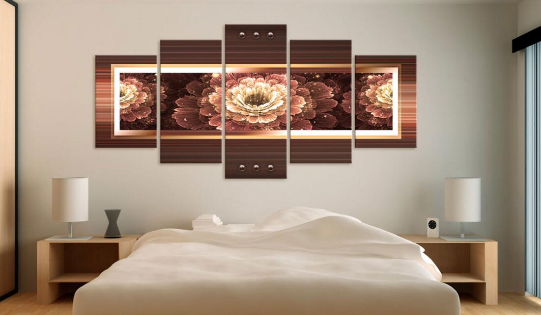 5PCS/Set Flower Burning Heart Space Planet Abstract Metal Wave Art Print Frameless Canvas Painting Wall Picture Home Decoration No Frame