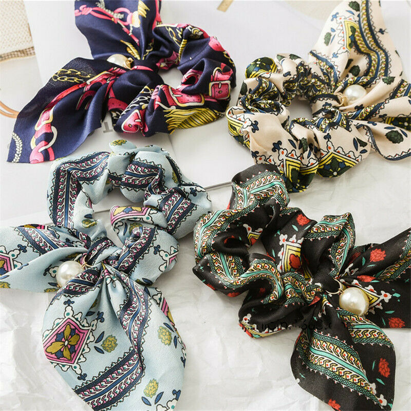 Solid Floral Bow Scrunchie Hair Band Elastic Ties Rope Scarf Accessories hair accessories hair accessories for braids