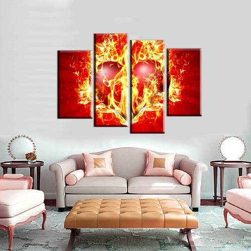 4pcs/set Unframed Abstract Flame Heart HD Print On Canvas Wall Art Picture For Home and Living Room Decor