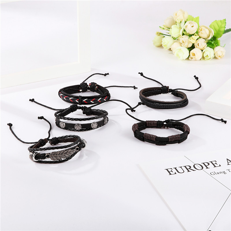 Fashion Multiple Layers Punk Leather Bracelets Men Classic Rope Chain Charms Bracelet For Men Armband Jewelry Gifts