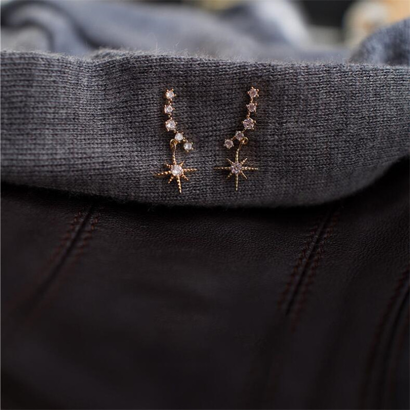 Sterg Sier Moon & Star Dangle Earrings - Pave White CZ, Bohemian, Romantic Gift for Her