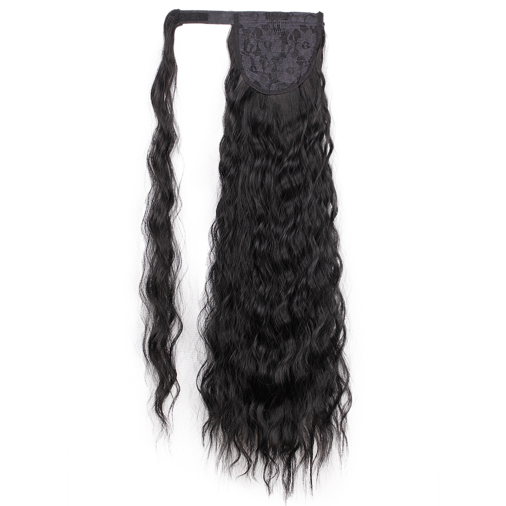 Long Wrap Ponytail Extension Ombre Blonde Human Yaki Hairpiece Extension 20 Inch Wavy Hair Ponytail for Women 140g