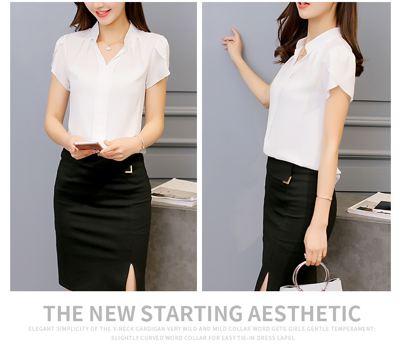 2020 Summer Women Chiffon Blouse Short Sleeve Red Ladies Office Ladies Shirts Plus Size Work Top Plus Size Casul Female Clothing