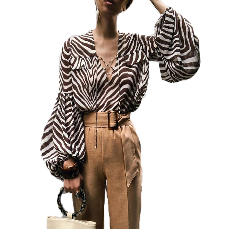 Fandy Lokar Zebra Stripe Printed Blouses Women Fashion Bell Long Sleeve Shirts Women Elegant V Neck Tops Balloon Sleeve Blouse, Ipbl01
Fandy Lokar Zebra Stripe Printed Blouses Women Fashion Bell Long Sleeve Shirts Women Elegant V Neck Tops Balloon Sleeve Blouse, Ipbl01