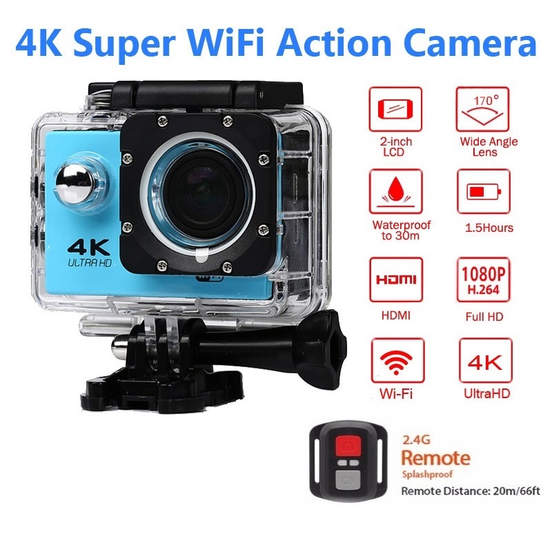

Ultra HD 4K/30fps Action Camera 30m waterproof 2.0' Screen 1080P 16MP Remote Control Sport Wifi Camera extreme HD Helmet Camcorder car Cam