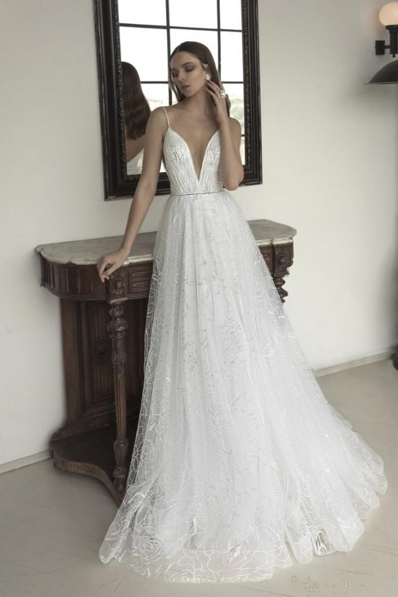 2020 New Sexy Julie Vino A Line Wedding Dresses V Neck Backless Wedding Gowns vestidos de noiva Bling Beach Wedding Dress