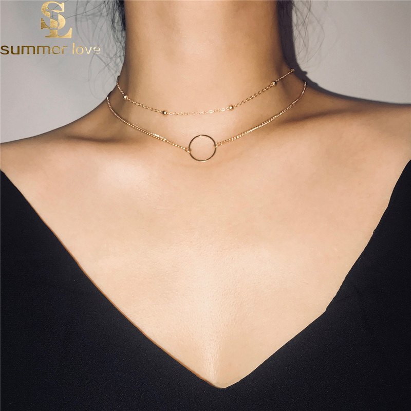 2pcs/set Gold Chain Circle Pendant Chokers Necklaces For Women Simple Copper Beaded Chain Short Necklace Fashion Jewelry
2pcs/set Gold Chain Circle Pendant Chokers Necklaces For Women Simple Copper Beaded Chain Short Necklace Fashion Jewelry