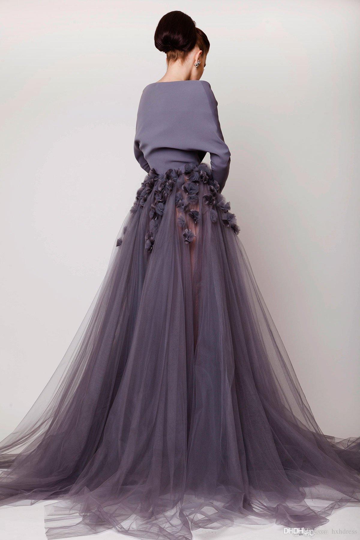 2019 Ashi Studio Prom Dresses Off The Shoulder 3D Flowers Long Sleeve Evening Gowns A Line Custom Made Elegant Party Gowns Side Split