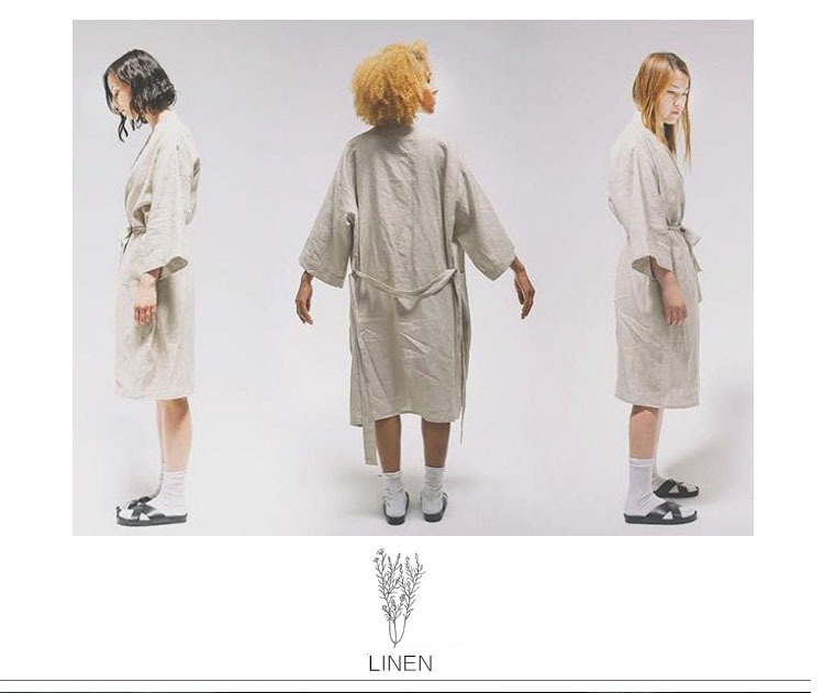 Unikiwi.women Sleepwear Robes Linen Pajamas.breathable Shower Spa Linen Robe Night Bathrobes Sleep Nightgown Robe Dressing Gown Y19071901