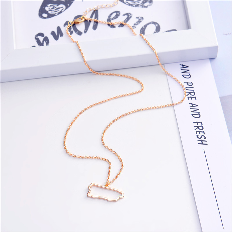 10PCS Tiny North America Caribbean Puerto Rico Map Necklace Outline Country State City Island Puerto Rican Continent Chain Necklaces