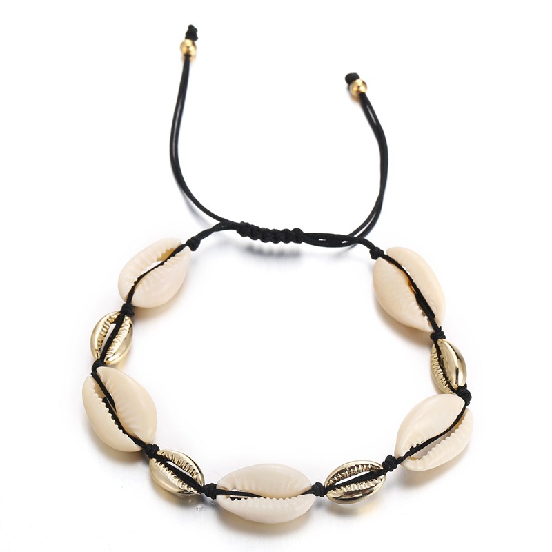Shell bracelet handmade woven shell wax rope men and women beach anklet bracelet 8.5-11 inches adjustable