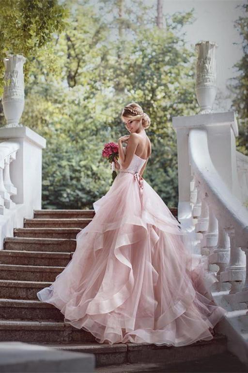 New Blush Pink Sweetheart A-Line Wedding Dresses Ribbon Beads Princess Bohemian Bridal Gowns Plus Size Custom Made Vestidos De Noiva