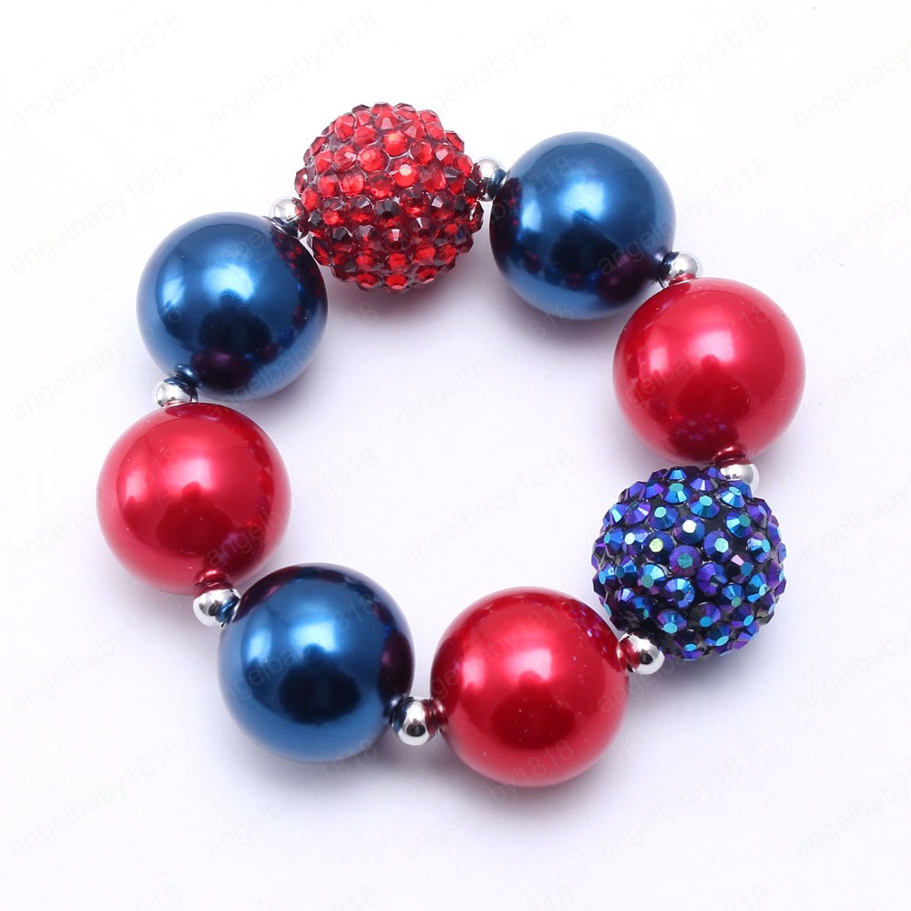 Cute Navy+Red Color Baby Kids Chunky Beads Necklace Jewelry Children Bubblegum Beaded Chunky Necklace Bracelet Set
