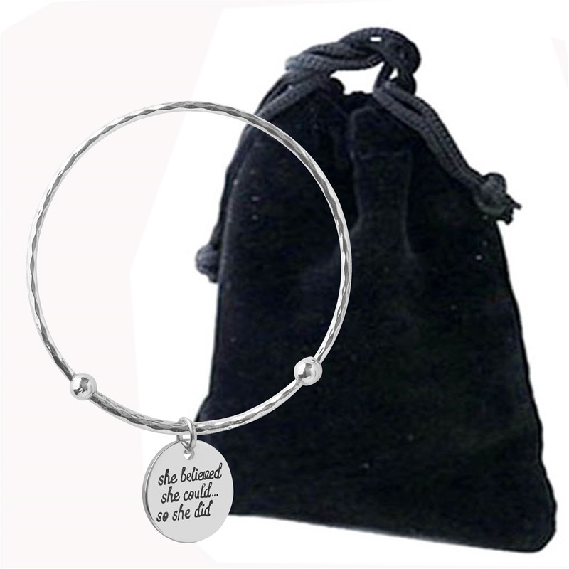 Fashion women's lettering bangle motivational letter bracelet six-sided rhombus shape adjustable size bracelet