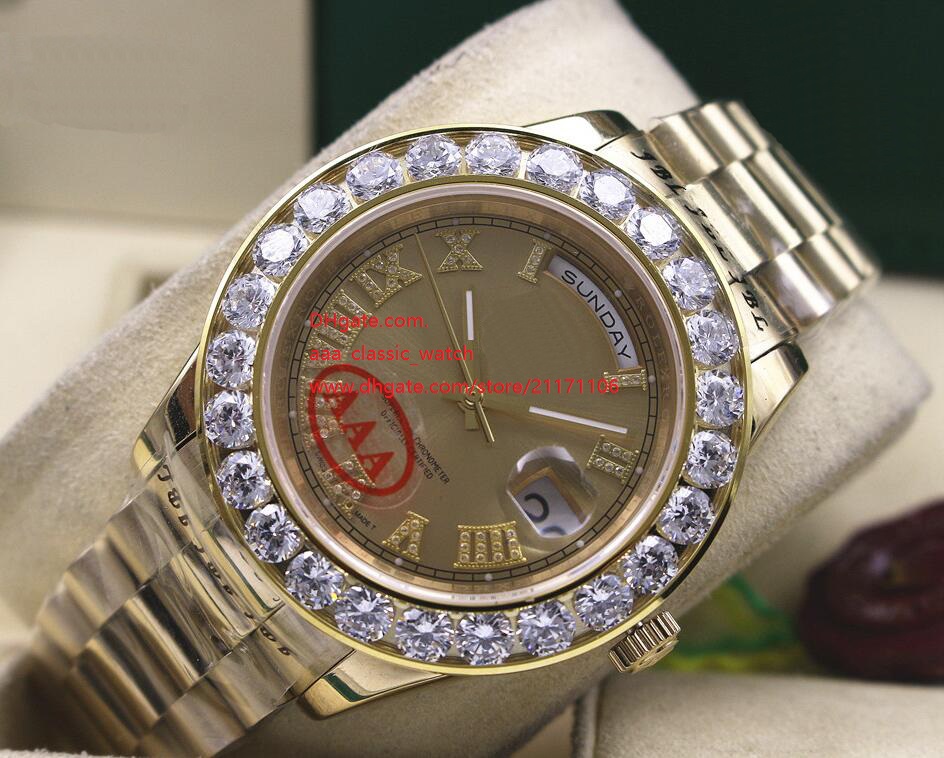Factory supplier Top High quality Sapphire Day-Date 2 II 41MM President 18k Yellow Gold Bigger Dial Diamond Automatic Mechanical Mens Watches
Factory supplier Top High quality Sapphire Day-Date 2 II 41MM President 18k Yellow Gold Bigger Dial Diamond Automatic Mechanical Mens Watches
