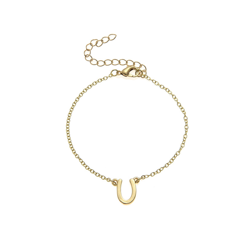 30PCS Lucky Horseshoe charm Bracelet Horse Shoe Hoof Bracelets Simple Alphabet Initial Name Letter Alphabet U Shape Bracelets Jewelry