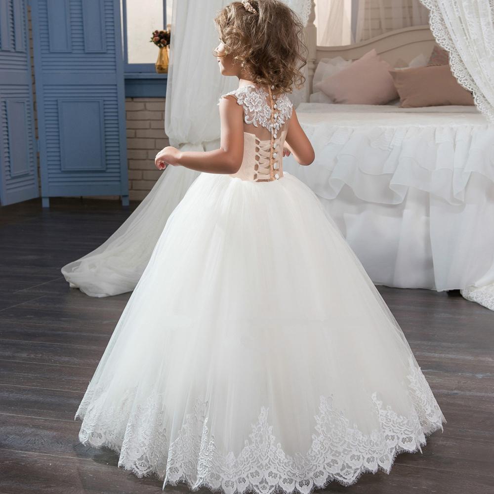 New Hot Girls First Communion Dresses Sleeveless Ball Gown Lace Appliques Tulle Flower Girl Dresses for Weddings with Sash