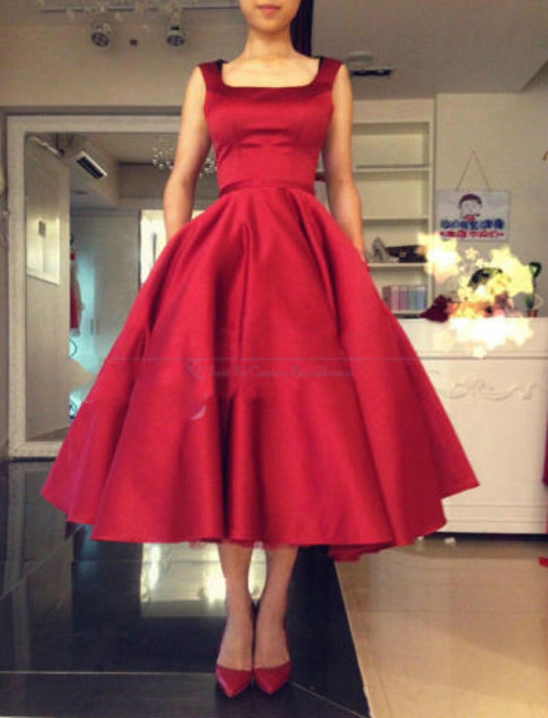 vestidos de festa 2019 Hot Sale Burgundy Ball Gown Tea Length Prom Party Dresses Cute Square Evening Dresse Homecoming Dress Plus Size