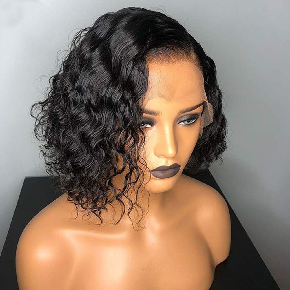 Water Wave Short hd transparent Bob Wigs 13x4 Lace Front Human Hair Wigs For Women 150% Brazilian Glueless 360 Lace Frontal Wig Full Black diva1