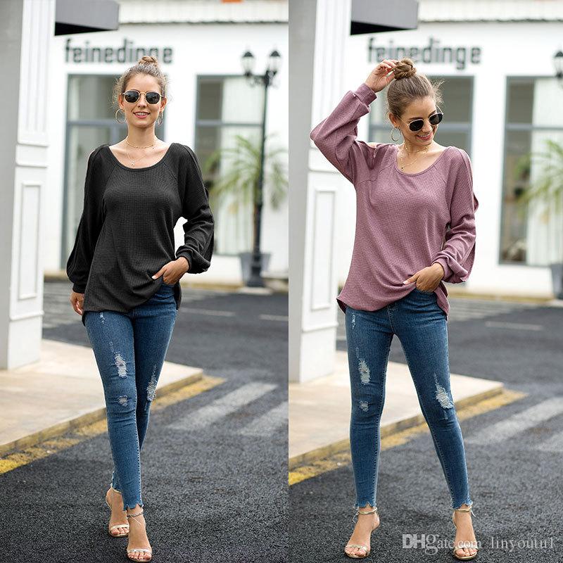 2020 Blouses Summer Women Knitted top shirts u- neck Strapless Shirts Off Shoulder Short-sleeved shirt Loose Type