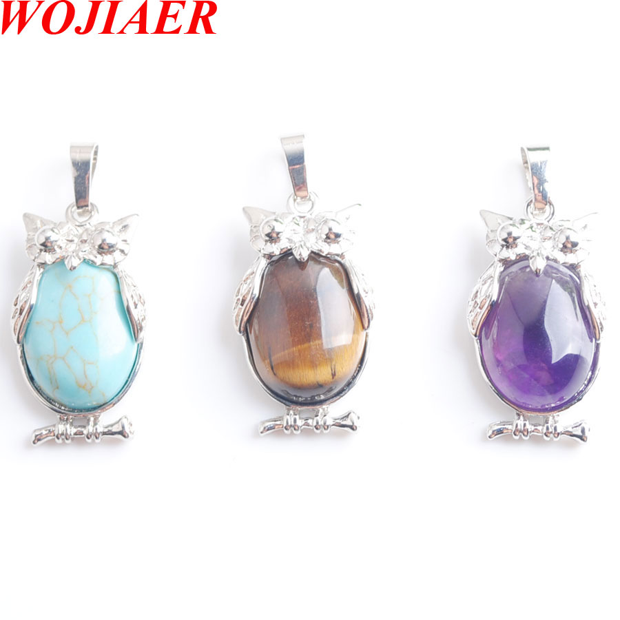 WOJIAER Eagle Animal Pendants Girl Chakra Reiki Natural Lapis Lazuli Oval Convex Gem Stone Beads Women Necklaces Jewelry BM900