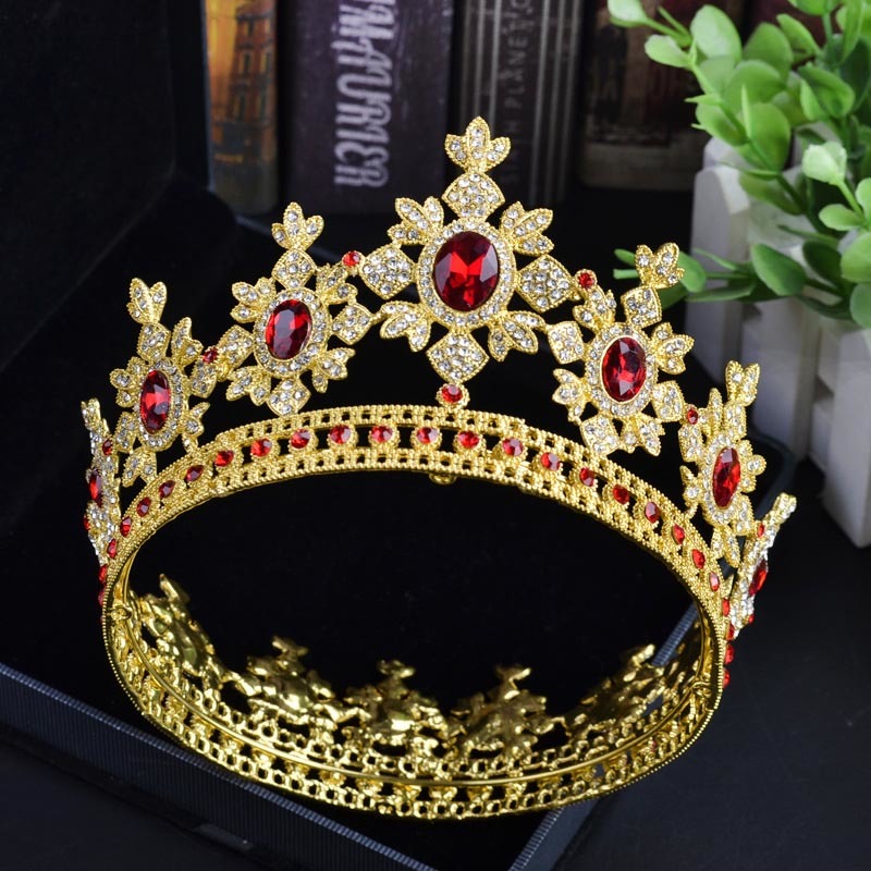 Luxury Gold metal Tiara and Crown Crystal Rhinestone Full Circle Queen Bride hair jewelry Diadem Wedding Bridal Hair Accessories CJ191226
