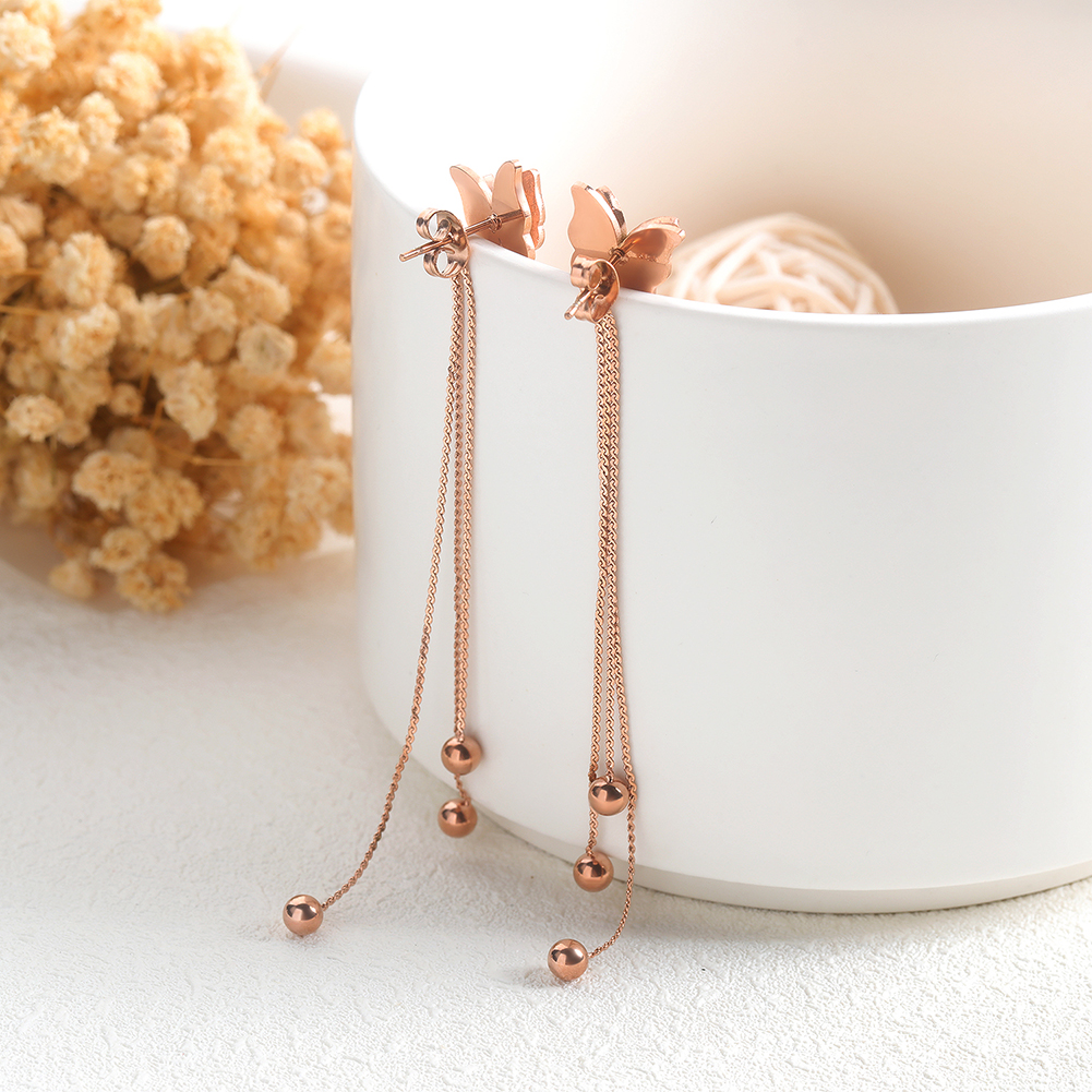 Scrub Butterfly Drop Earrings Jewelry Charm Shining Stainless Steel 14K Gold Plated Earrings Women Girl's Gift
