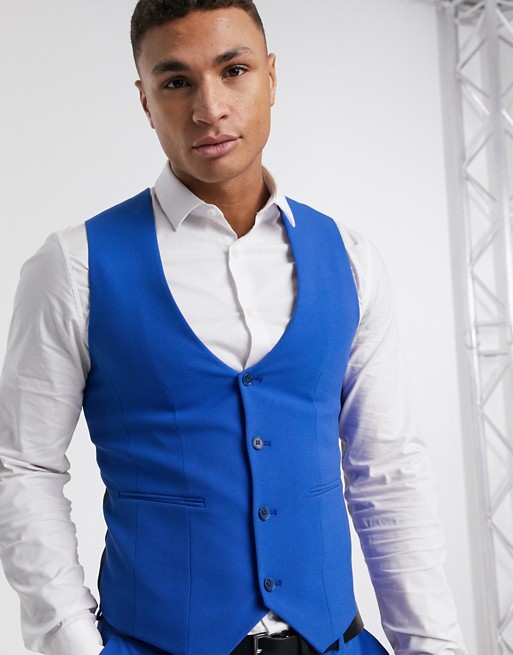 Royal Blue Groomsman Wedding Tuxedos Slim Fit 3 Pieces Mens Suit Formal Prom Party Wear Blazer(Jacket+Vest+Pants)